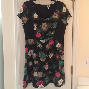 ELLE Black Floral Fit and Flare Dress